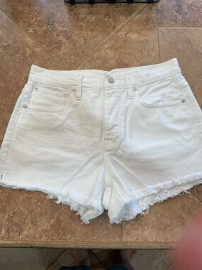 Madewell White Denim Frayed Hem Shorts